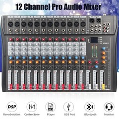 Pro Power Mixer 12 Channel Audio Mixing Console 16 DSP w/USB 110-220V Bluetooth