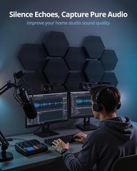 3D Hexagon Acoustic Foam Panels – Sound Absorbing Tiles, 12 Pack, Black