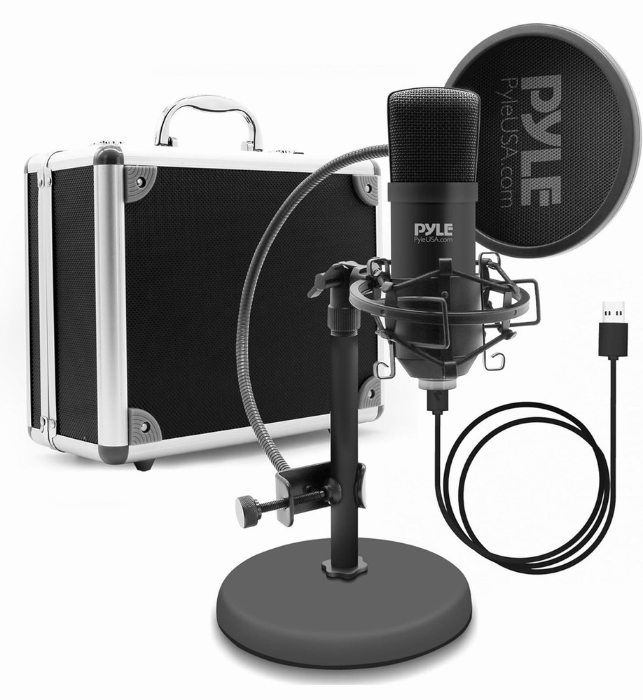 Pyle USB Audio Cardioid Condenser Mic w/Desktop Stand and Pop Filter PDMIKT120
