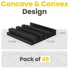12 Pack Acoustic Foam Panels 12x12x2″ Soundproofing for Home Studio-Black