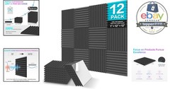 Sound Proof Foam Panels 12 Pack 1″ X 12″ X 12″ Acoustic Foam Wedges Black