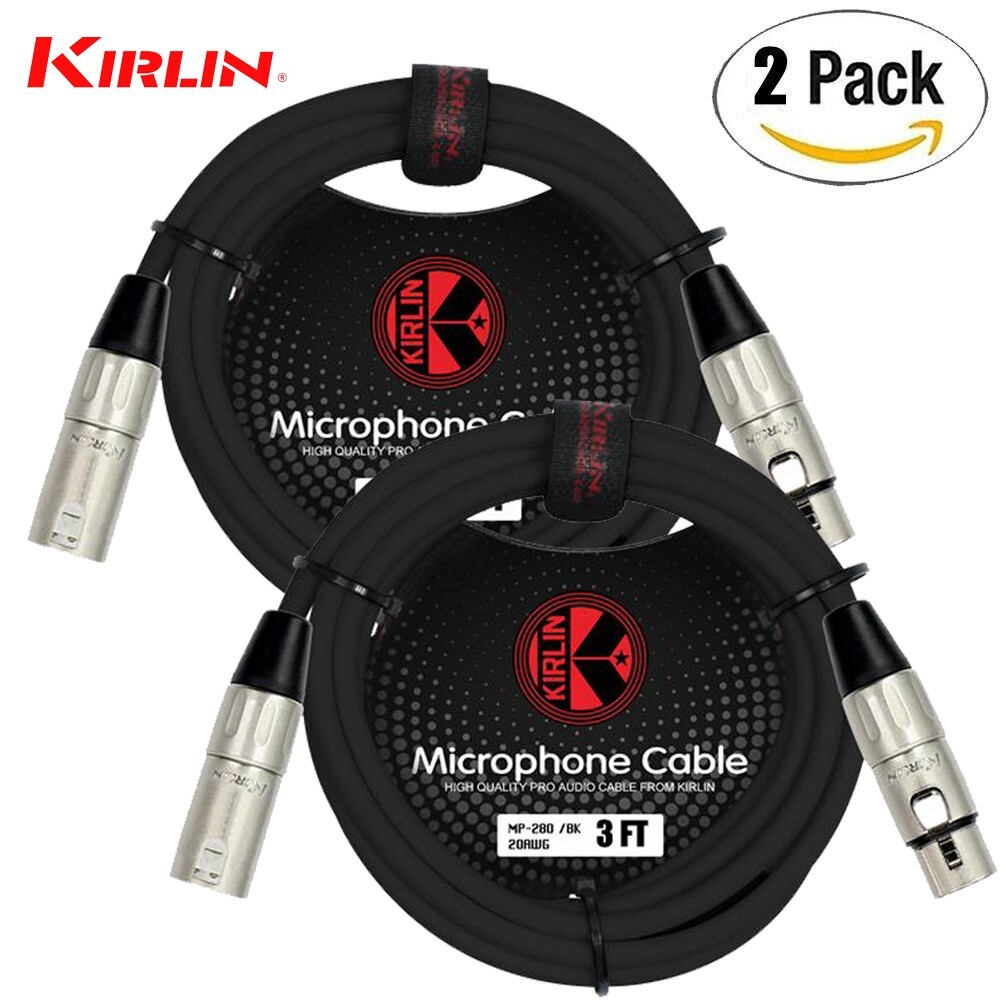 2-PACK Kirlin 3FT 3-Pin XLR Male to Female 20AWG Microphone Cable MP-280-03/BK