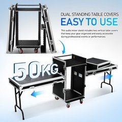 16U Rack Case Slant Mixer Stand Top Two DJ Table Workstation Drawer with Wheels