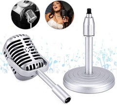 Vintage Desktop Microphone Prop Model with Adjustable Stand, Classic Retro Style
