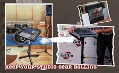 GRIFFIN Studio Music Mixer Stand on Wheels – DJ Recording Gear Cart Table Mount