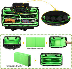 Large Rolling DJ Cable Bag, Green Padded Gig Bag with Detachable Trolley & Divid
