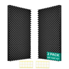 Soundproof Foam Panels 2 Pack 48″x24″x2″ Black Acoustic Egg Crate High Density N