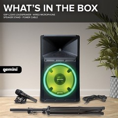 Gemini GSP-L2200PK Bluetooth 2200W 15″ LED Party Lights Speaker Mic Stand Set