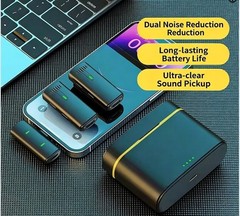2in1 Wireless Lapel Microphone Noise Cancelling Recording Mic with Charging Box