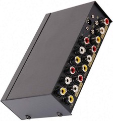 DTECH Powered 4 Way 3 RCA Splitter Box 1 in 4 Out 4 Port Splitter, Black