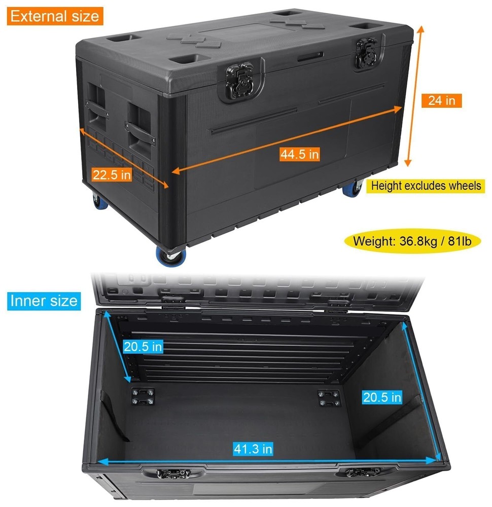 Cable Trunk ATA Road Case Heavy Duty Utility Road Trunk Flight Case with Wheels
