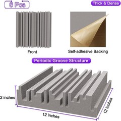 Self-adhesive Acoustic Foam Panels, 12 X 12 X 2 Inches 6 Pcs Broadband Sound Abs
