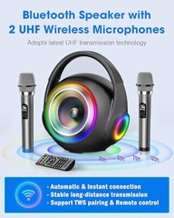 Portable Karaoke Machine, Bluetooth Speaker with 2 Wireless Microphones