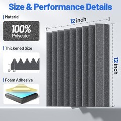 36 Pack Sound Proof Foam Panels For Walls 2”x12”x12” Self 2 Inch 36 Pack Black