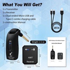 A98T 2.4GHz Wireless in-Ear Monitor System – Low Latency, HD Audio, 100ft Ran…