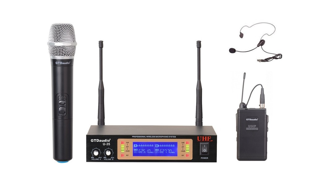 GTD Audio 2Ch UHF Handheld Lavaliere Wireless Microphone Mic System NEW 35HL