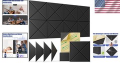 12 Pack Self-Adhesive Acoustic Panels – Soundproof Foam, 12”x12” Black