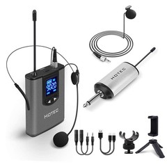 HOTEC UHF Wireless Headset Microphone/Lavalier Lapel Mic with Bodypack Silver
