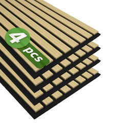 4-Pack 12″ X 93″ Soundproof Wood Slat Panels, 31 Sq.Ft Acoustic Wall Panels, 3D