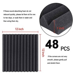 48pcs 12“x12“x1“ Black Acoustic Foam Wedge Sound Proofing Panel Nano Adhesive