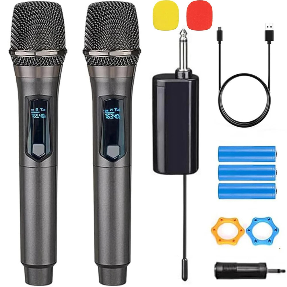 2 Wireless Handheld Microphone System Portable Karaoke Mic For Speaker Amplifier