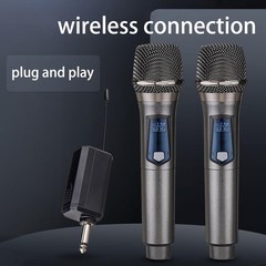 Wireless Microphone, Rechargeable Fixed Frequency Dual Grey
