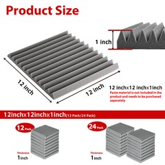 24 Pack Acoustic Foam Panels Soundproofing Absorbing High Density Noise Cancel