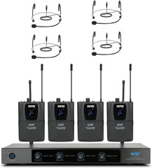 4-Channel Wireless Microphone System – 250Ft Range, Metal Mics & Receiver, Fixed