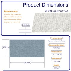 4PCS Acoustic Panels, 24″x12″ Fabric Acoustic Panels for Walls, Self-Adhesive…