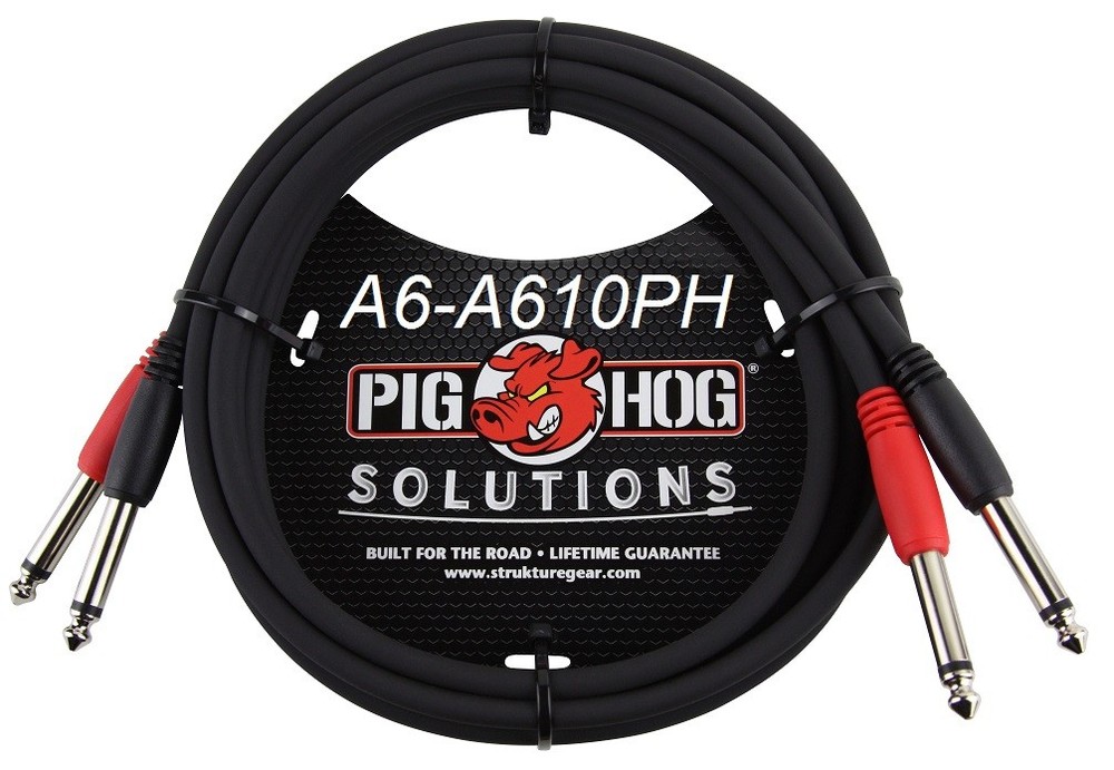 10ft Dual 1/4″ TS Mono Male to Male Plug Noise Free Pig-Hog Audio Cable