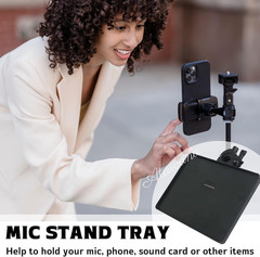 Universal Microphone Stand Tray Adjustable Clamp On Utility Shelf for Accessorie