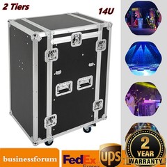 14U PA DJ Rack/Road DJ Cabinet W/ 2 Table Tops Network & Stereo Rack, 4 Wheels