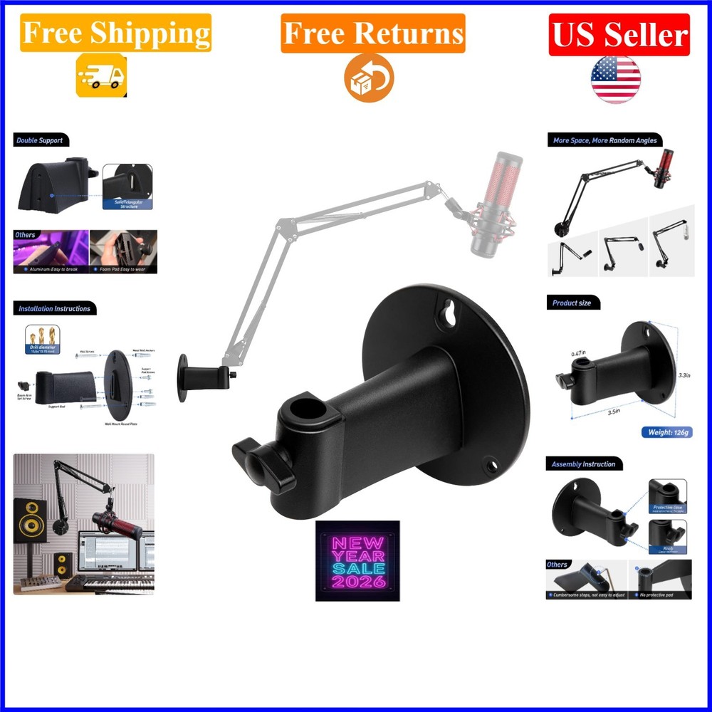 Microphone Wall Mount Boom Arm, Metal, Space-Saving Horizontal Wall Mount for…