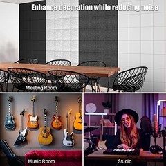 12 Pack Acoustic Wall Panels with Self-Adhesive, Flat Panels (12 Pack) Black