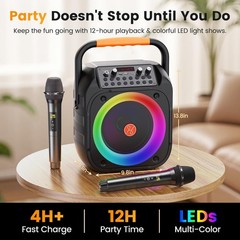 Karaoke Machine for Adults, Portable Bluetooth Speaker with 2 Black