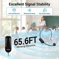TONOR Wireless Headset Microphone, UHF Microphone 9.06×7.48×2.56IN, Black