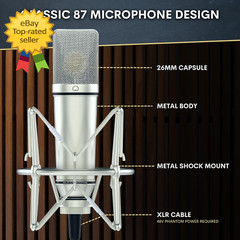 Studio Condenser Microphone 26mm Gold Capsule XLR Kit for Vocal Podcast 79Chars