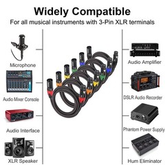 XLR Cables Braided 15 Feet 6 Pack for Microphone – 3-Pin XLR Male to Female A…