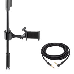 Mic Stand Smartphone Holder + 15ft Production Grade Right-Angle XLR Cable Bundle