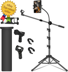 Mic Stand, Microphone Stand Floor Boom Mic Stand with Tablet Phone Holder Height