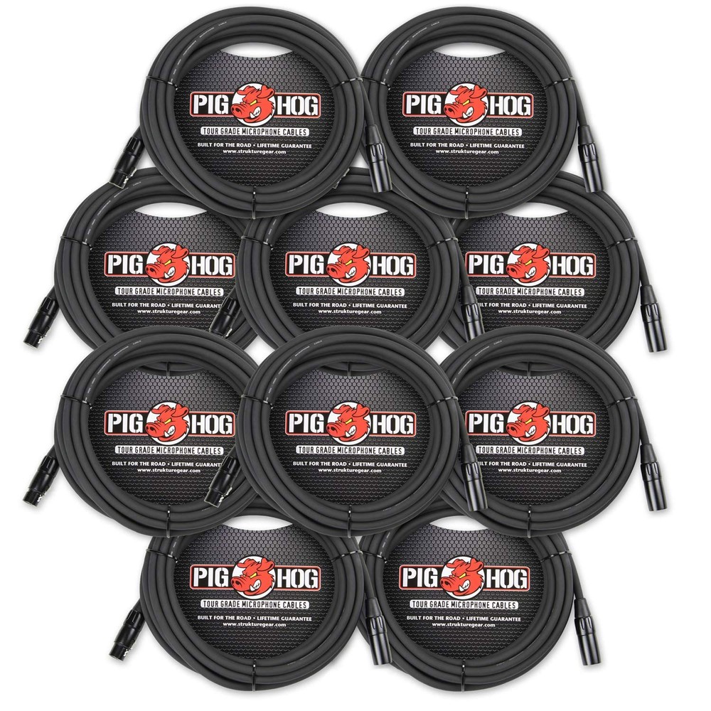 Pig Hog PHM25 25′ ft XLR 8mm Tour Grade Mic Cable 10Pack