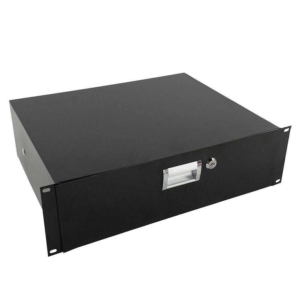 3U Pro Rack Case 19″ Steel Plate DJ Drawer Equipment Cabinet w/Key Black