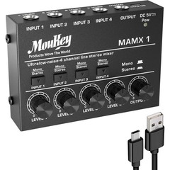 Mini Audio Mixer 4 Channel Stereo Low Noise Sub-Mixing for Small Venues