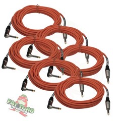 Guitar Cables (6 Pack) Right Angled Instrument Cord FAT TOAD | 20FT 1/4 Quarter