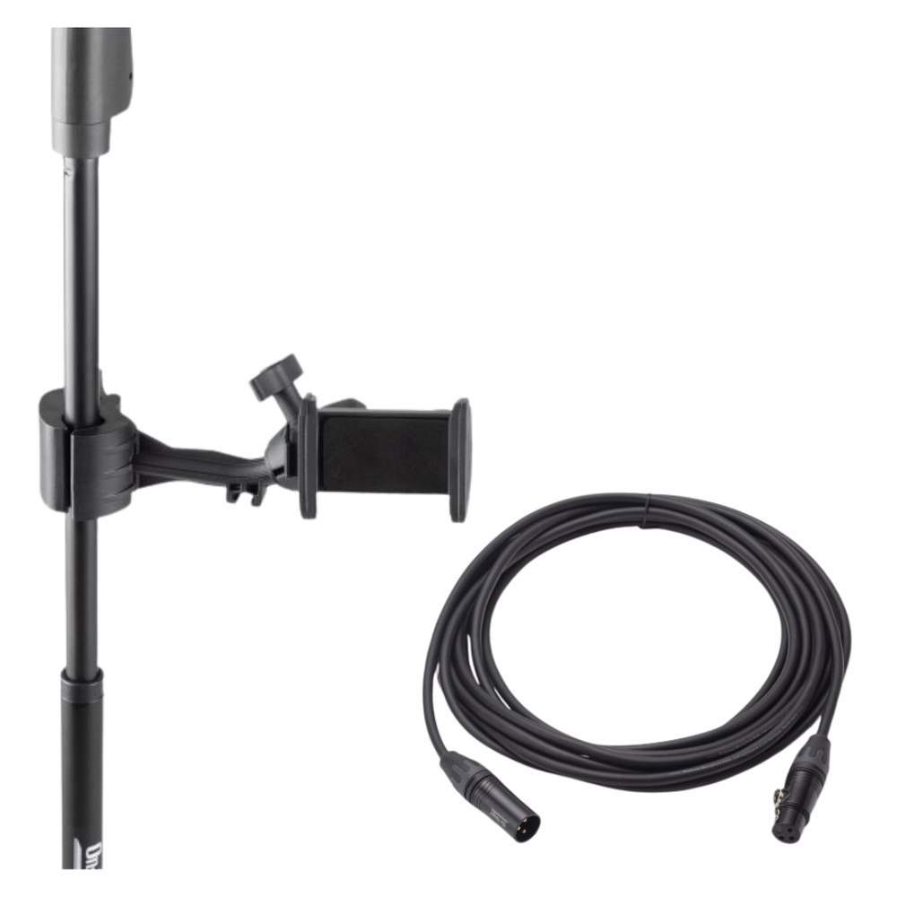 Mic Stand Smartphone Holder Mount + 25ft Production-Grade XLR Microphone Cable
