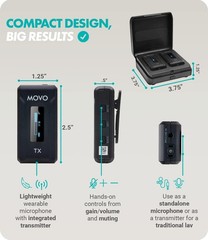 Movo WMX-2 Wireless Lavalier Microphone System for DSLR Vlogging w Charging Case
