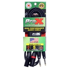 Pro X 5′ Ft. High Performance Dual 1/4” TS Male to Dual XLR M Unbalanced Cable