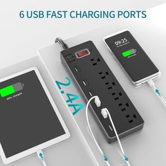 Surge Protector Power Strip, 6FT Surge Protector with 6 Outlets and 6 USB Cha…
