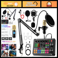 Podcast Equipment Bundle – BM-800 Microphone & F998 Sound Card for Streaming, Ga