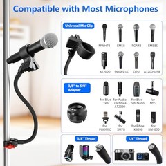 Gooseneck Microphone Stand, 19.69″ Adjustable Mic Clip with 3/8″ to 5/8″